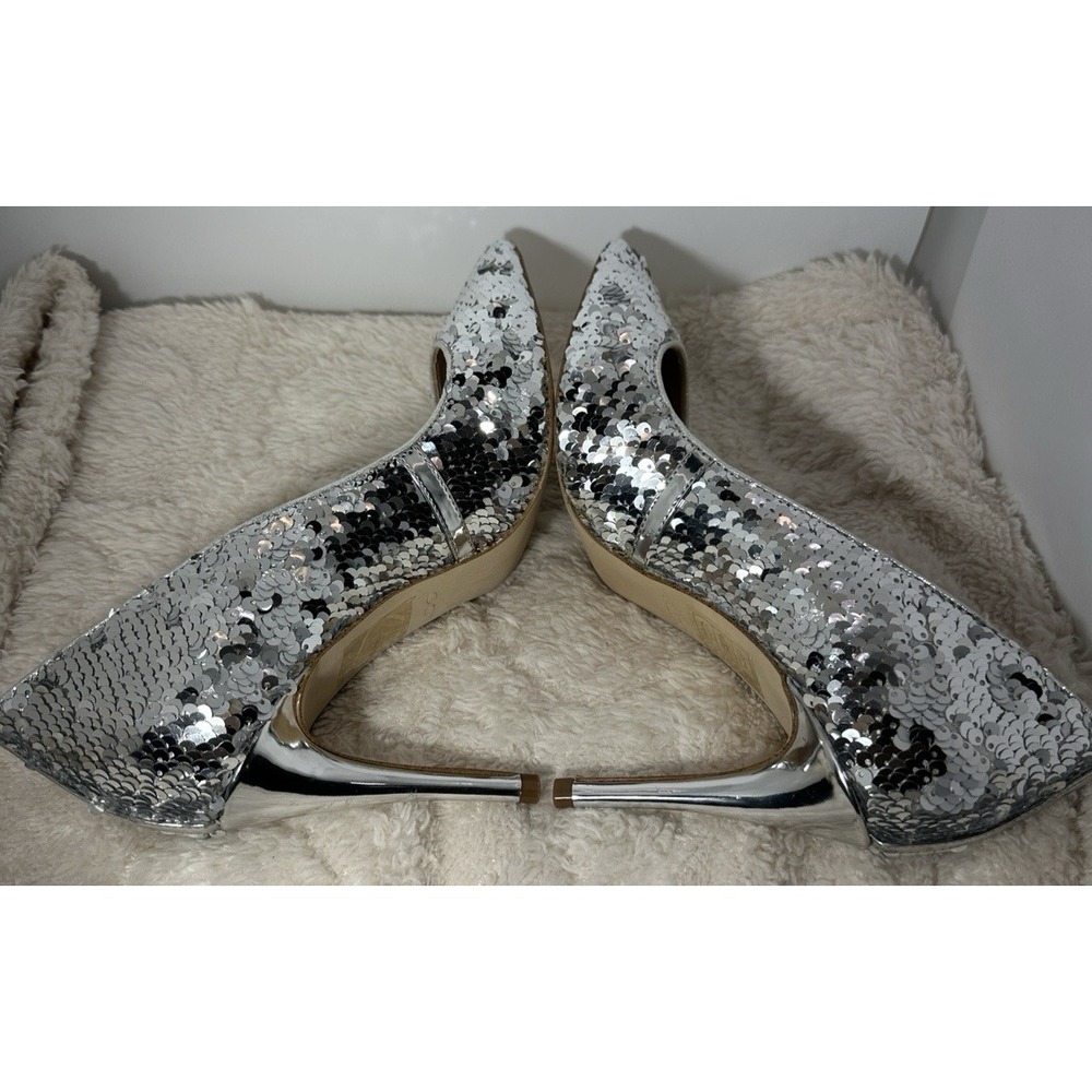 Aldo Pumps High Heels Stiletto Women's 7.5 Silver Sequin Shoes Cocktail Party - Picture 8 of 11